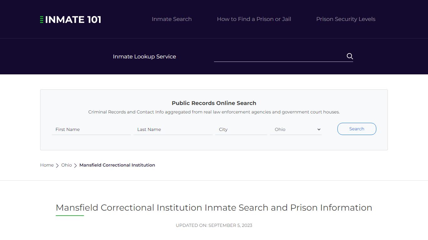Mansfield Correctional Institution Inmate Search and Prison Information